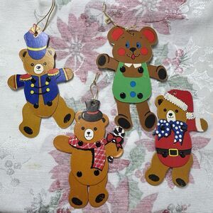 Vtg 60s 70s Lot 4 Cardboard Japan Ornaments Bears Jointed Arms Legs 5" Die Cut